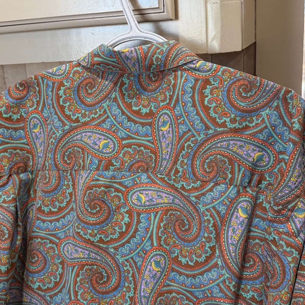 Paul Fredrick 100% Cotton Paisley Shirt in Soft Blue and Orange. LVery Good Cond - Picture 10 of 10